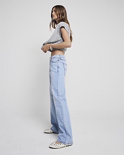Blue low rise relaxed straight jeans