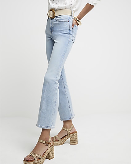 Blue high waisted flared crop jeans