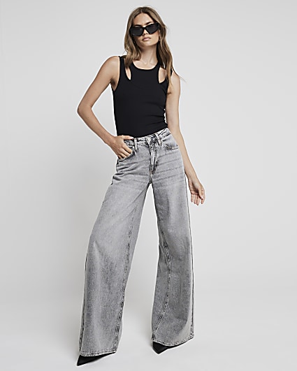 Grey Mid Rise elastic back palazzo Jeans