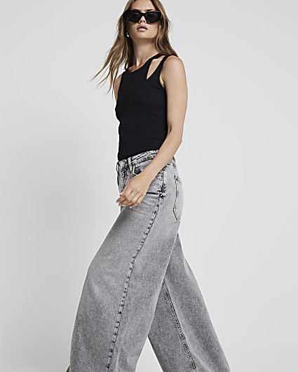 Grey Mid Rise elastic back palazzo Jeans