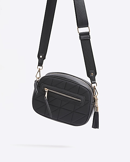 Black quilted cross body camera bag