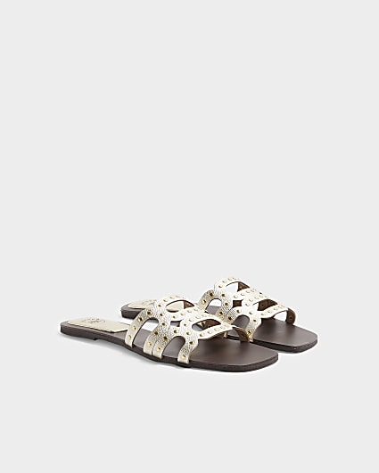 Gold leather studded mule flat sandals