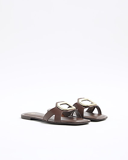 Brown leather mule flat sandals