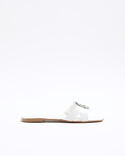 White leather mule flat sandals