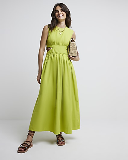 Green cut out shell trim swing maxi dress