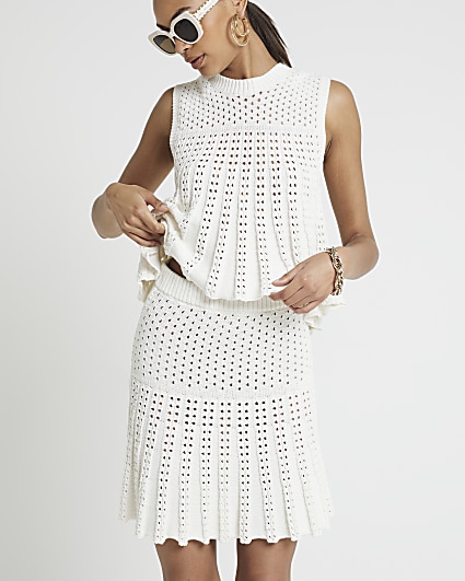 White crochet pleated mini skirt