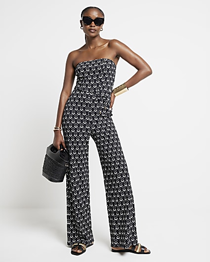 Black floral bandeau jumpsuit