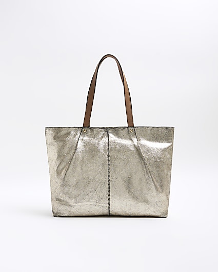 Gold Metallic Leather Shopper Bag