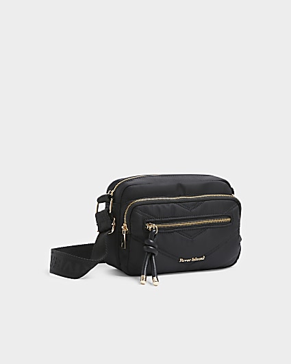 Black quilted zip camera bag