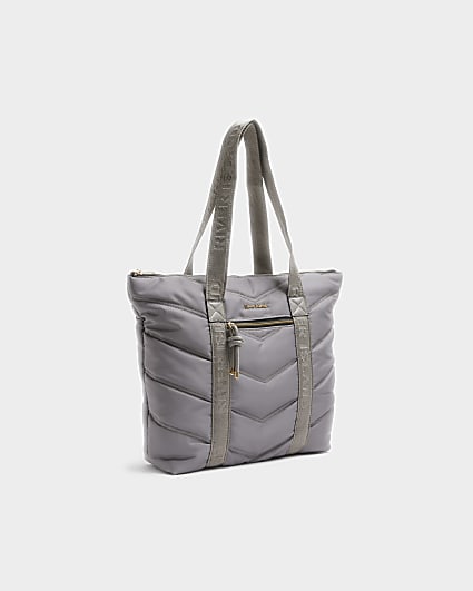 Grey Quilted Webbing Shopper Bag