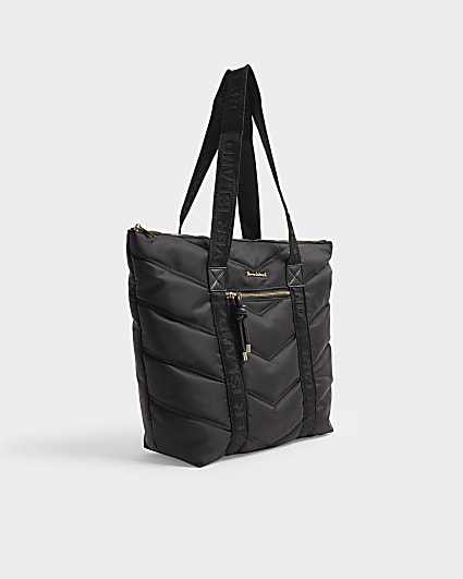 Black quilted webbing shopper bag