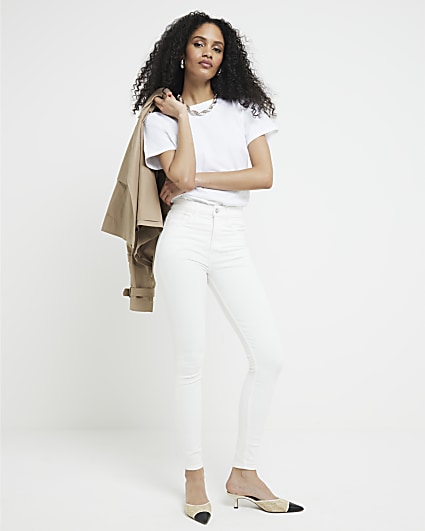 White high waisted bum sculpt skinny jeans