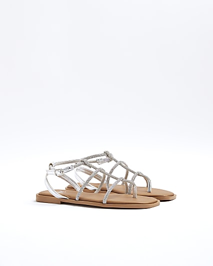 Silver diamante strappy sandals