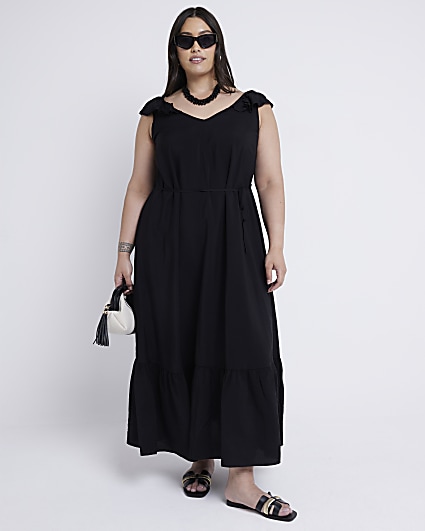 Plus Black Frill Sleeve Shift Maxi Dress