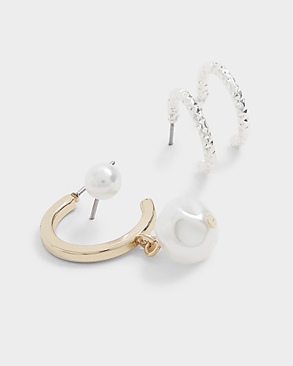 Gold pearl hoop earrings multipack