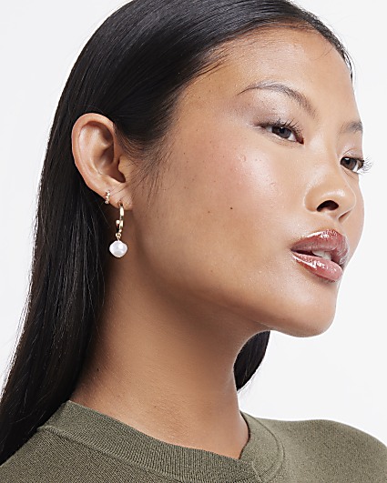 Gold pearl hoop earrings multipack