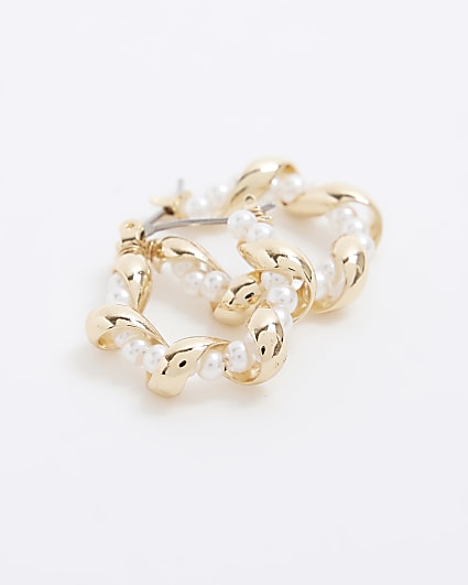 Gold colour pearl hoop earrings