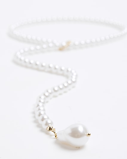 White pearl pendent adjustable necklace