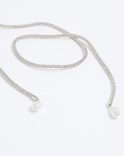 Silver Pearl Wrap Necklace