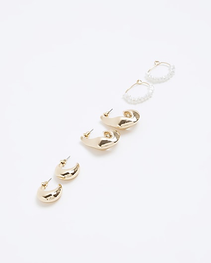 Gold colour pearl hoop earrings multipack