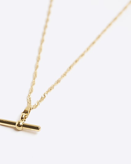 Gold Stainless Steel T bar Necklace