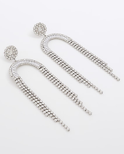 Silver colour stone drape earrings