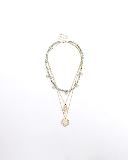 Gold colour charm layered necklace