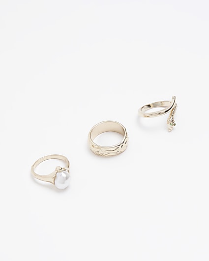 Gold snake and pearl ring multipack