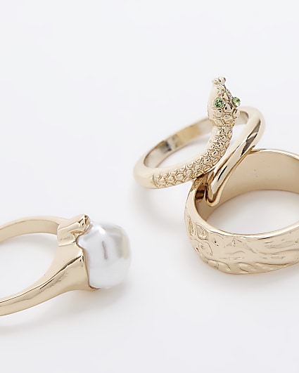 Gold snake and pearl ring multipack