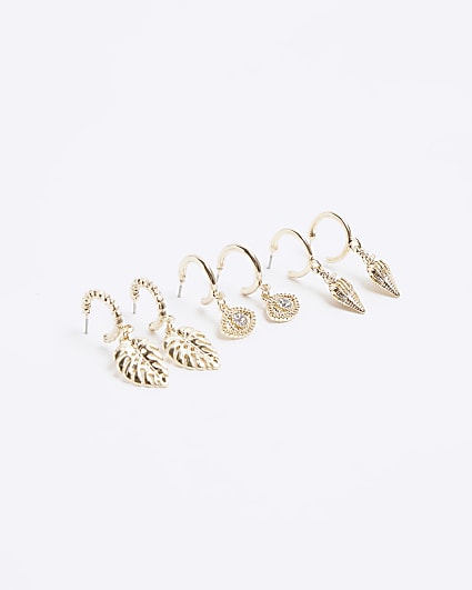 Gold charm hoop earrings multipack