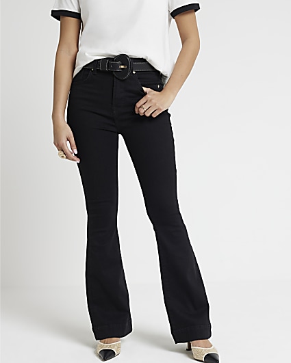 Petite black high waisted flared jeans