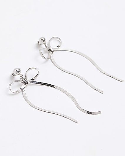 Silver Sleek Bow Stud Earrings