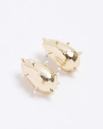 Gold pearl domed earrings