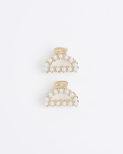 Gold colour pearl mini claw clip multipack