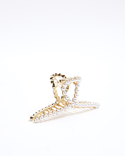 Gold pearl detail hair claw clip