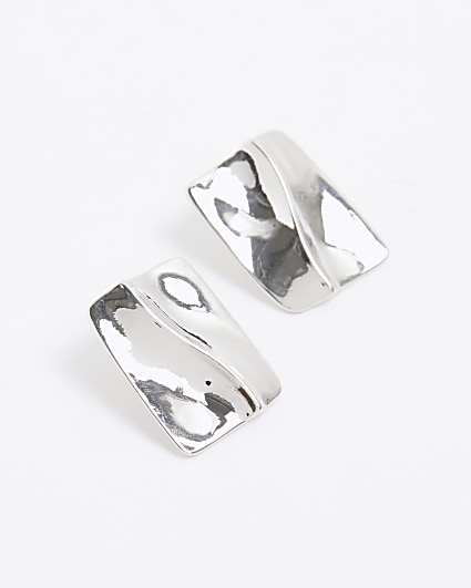 Silver Warped Stud Earrings