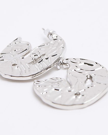 Silver colour textured hoop earrings