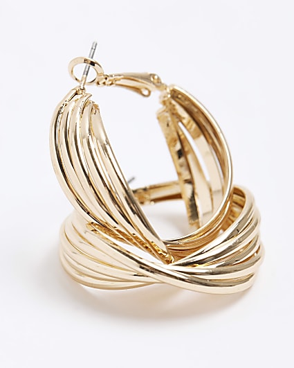 Gold colour twist hoop earrings