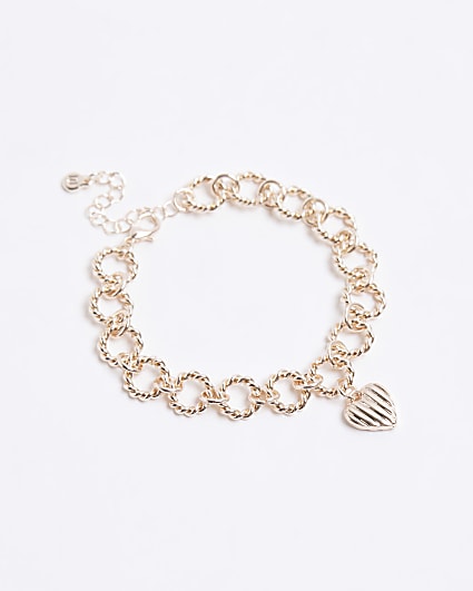 Gold colour chain heart bracelet