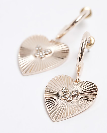 Gold colour butterfly Heart drop earrings