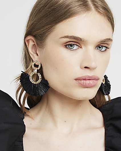 Black Raffia Drop Earrings