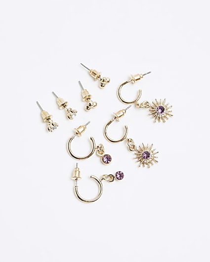Gold colour amethyst stone earrings multipack