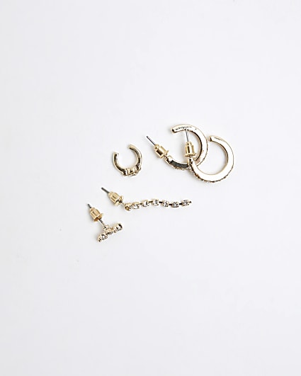 Gold colour diamantine earrings multipack