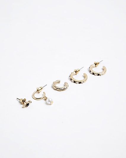 Gold colour pearl earrings multipack