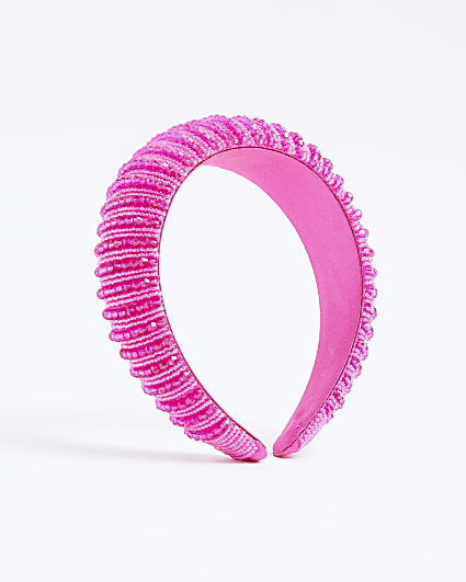 Pink Padded Beaded Headband