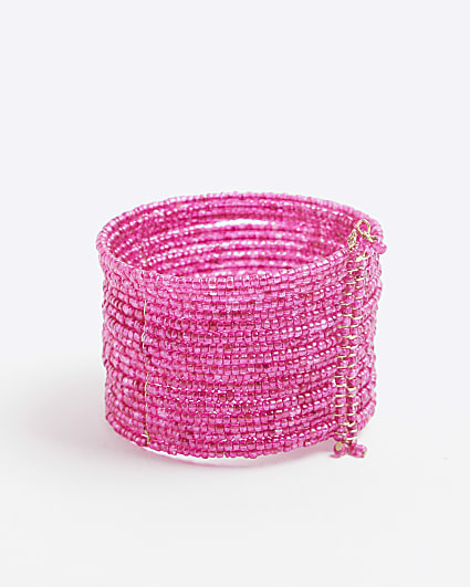 Pink Beaded Cuff Bracelet