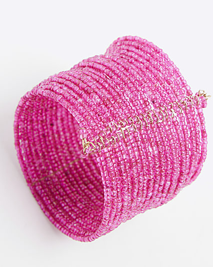 Pink Beaded Cuff Bracelet