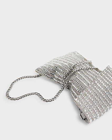 Silver Diamante Phone Cross Body Bag
