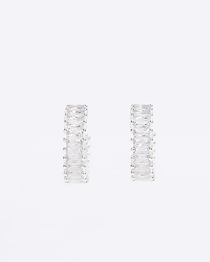 Silver colour diamantine hoop earrings