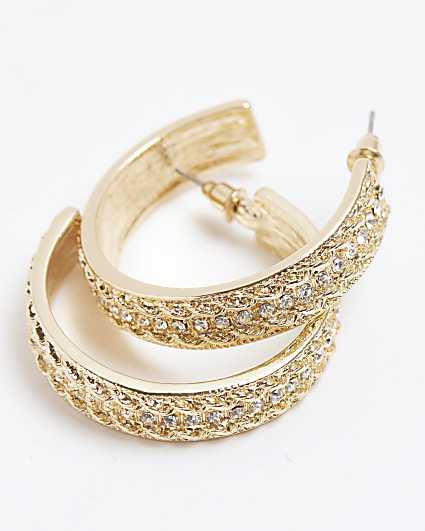 Gold colour stone hoop earrings